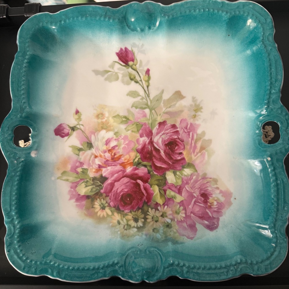 Antique Bavaria Moschendorf Porcelain Floral Serving Tray / Plate C. 1895-1910